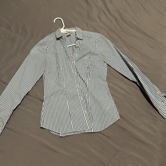 Blue Pin-Stripe Button-Up V-Neck Blouse - Picture 1 of 3